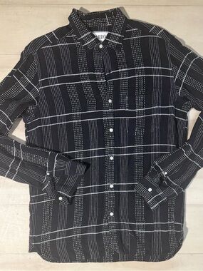 Kardo Black Button-Down Shirt with White Stitch Grid